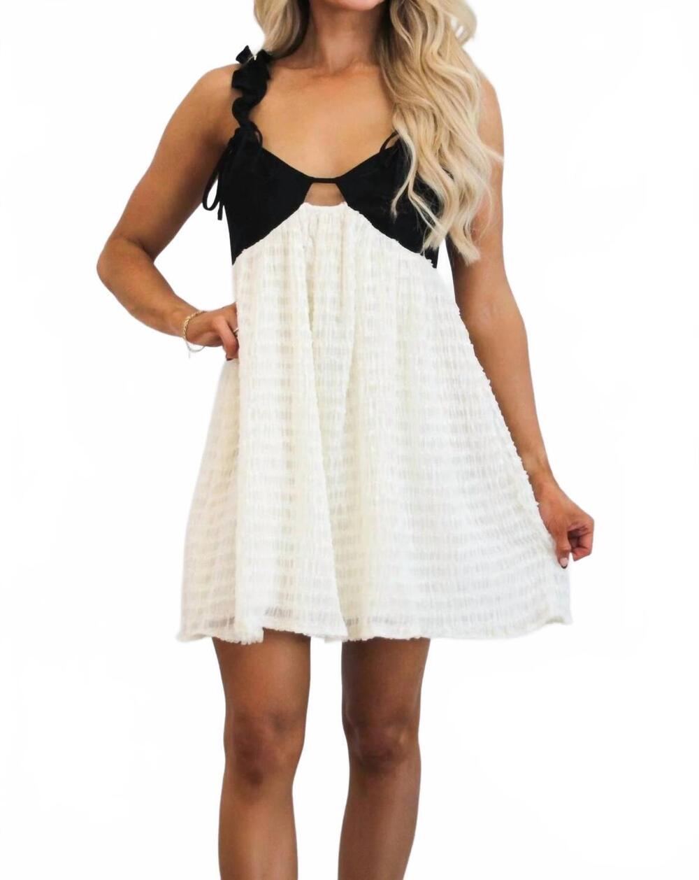 NEW BLUE BLUSH shiloh ruffled babydoll dress in cream/black